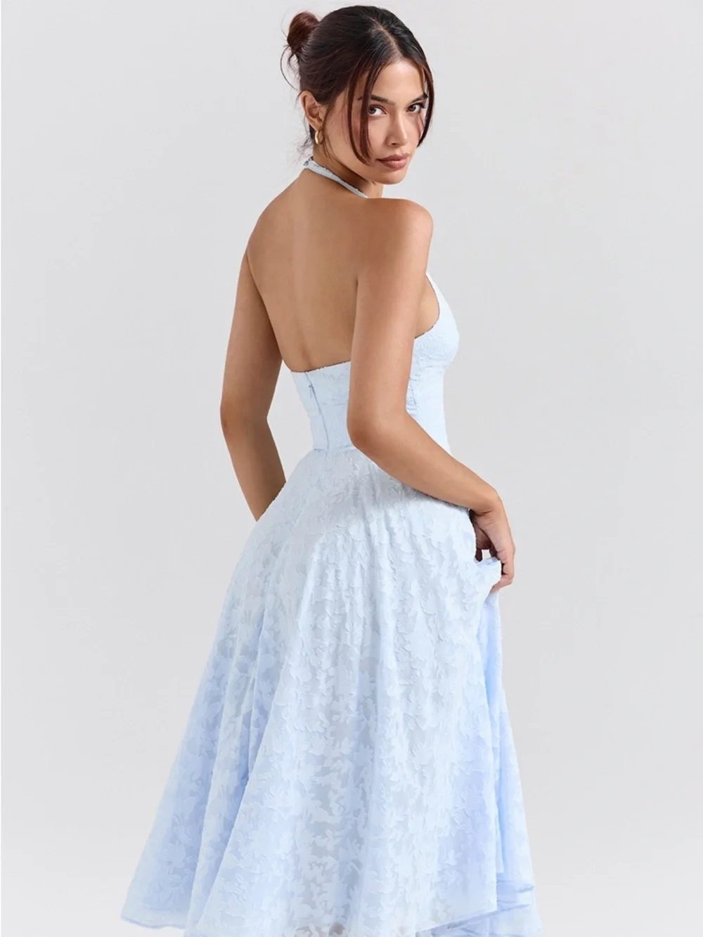 HOUSE OF CB Arietta Floral Jacquard Plunge Halter Neck Dress Sz M A-C NWOT $289 - Picture 9 of 16